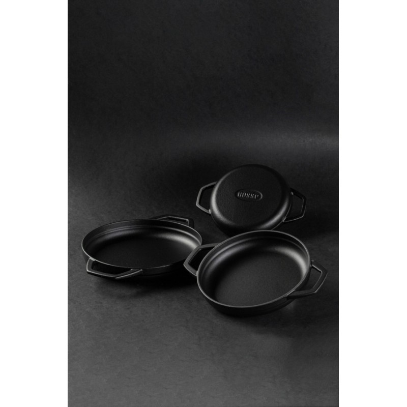 Емайлиран Чугунен Тиган с Две Дръжки Hosse, Black Onyx, Ф16см | Плосък Чугунен Тиган | Чугунен тиган |